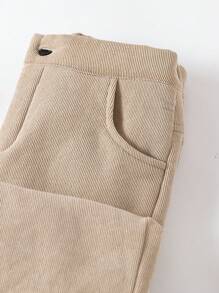 SHEIN Vacaura Tween Boy 休闲灯芯绒内衬保暖保暖内衬裤子，秋冬 - 杏色 - 查看 4