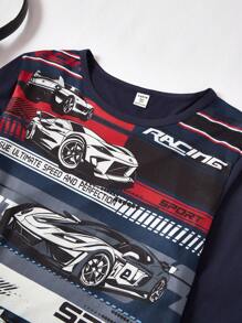 2 件青少年男孩休闲英文字母印花宽松运动衫和裤子套装