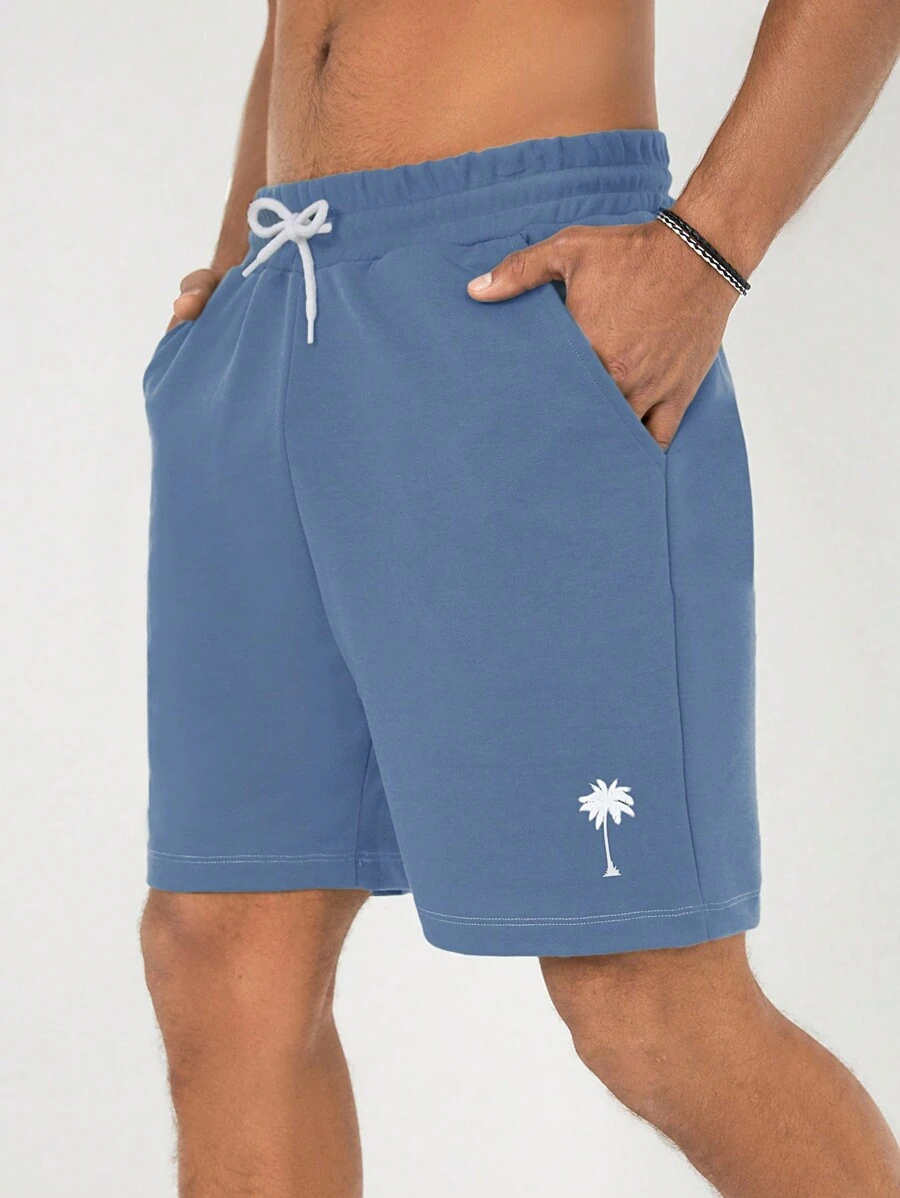 EURMUSE Men's Simple Printed Drawstring Shorts - Blue - View 1
