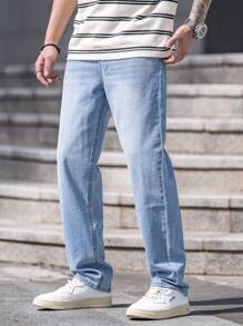 Manfinity Homme Men Slant Pocket Straight Leg Jeans - Medium Wash - View 6