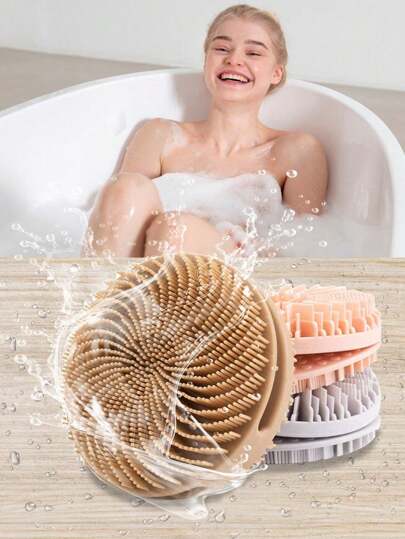 인체공학적 손잡이가 있는 부드러운 실리콘 바디 스크러버 목욕 브러시 - 각질 제거 마사지 샤워 도구, 배터리 필요 없음, 가정 및 여행용 휴대용, 부드러운 라이트 베이지 클렌징 및 죽은 라이트 베이지 제거, 목욕 액세서리