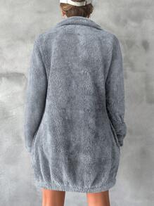 RueChic Solid Zip Up Fleece Jacket - Grey - View 2