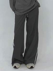 DAZY Women's Side Striped Casual Drawstring Daily Wear Long Pants - Dark Grey - View 5