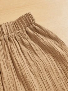 SHEIN Essnce 女士休闲简约条纹爱心印花长裤 夏季春季情人节新年女装 - 卡其色 - 查看 5