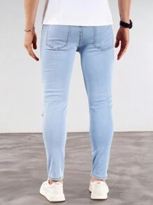 Manfinity Homme Men Pocket Ripped Casual Denim Skinny Trousers