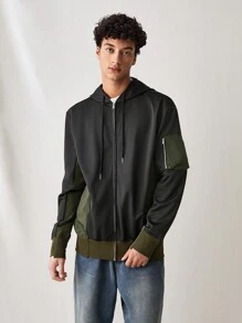 Manfinity VCAY Sudadera con capucha de tipo parca informal casual de punto holgada con parches para hombre joven