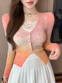 DAZY Women's Tie Dye Tie Dye V-Neck Long Sleeve Cardigan,Fall Clothes - Burnt Orange - View 8