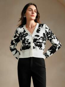 Anewsta Áo len dệt kim ngắn Jacquard - Xám - Xem 6