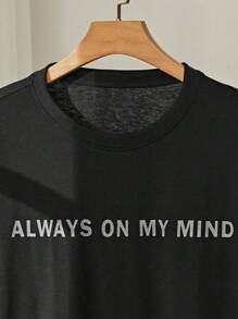 Manfinity Hypemode Camiseta casual de verano para hombre con cuello redondo, mangas cortas y estampado de letras