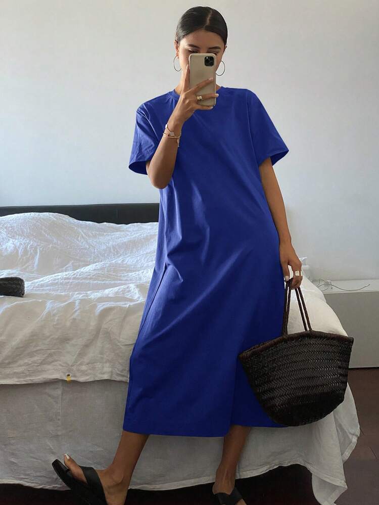 Women's Casual Round Neck Short Sleeve Simple Dress, Daily Wear Sundress