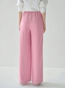 Enchnt Women's Romantic Fall Holiday Pink Pleated Pocket Wide Leg Loose Casual Pants