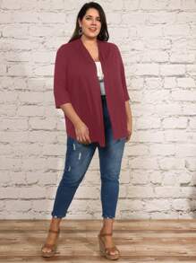 EMERY ROSE Plus Size Women's Solid Color Casual Jacket - Red - View 5