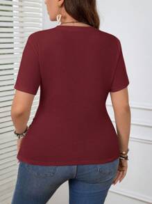 EMERY ROSE Plus Size V-hals Abrikoos Casual Lente & Zomer T-shirt