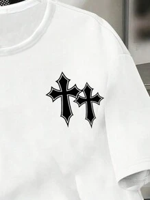 SHEIN Cross, Faith, Jesus, Tween jongens casual eenvoudig kruispatroon T-shirt met korte mouwen geschikt voor de zomer