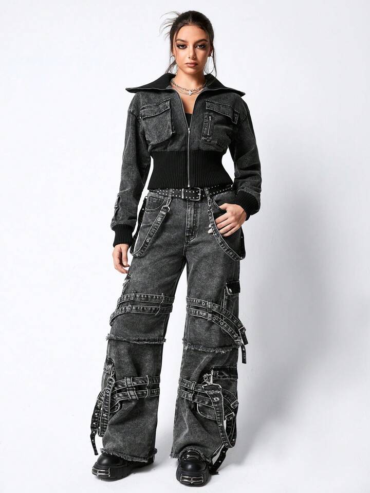 Is That The New Grunge Punk Y2K Ruined 3D Pocket Accent Oversized