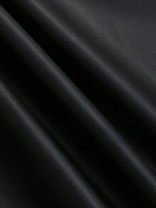 DAZY Pantalones rectos holgados de unicolor de PU con cordón en la cintura y bolsillos para mujeres - Negro - Ver 8