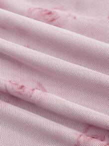 SHEIN MOD 大码扎染印花网眼喇叭袖T恤 - 乾枯玫瑰色 - 查看 3