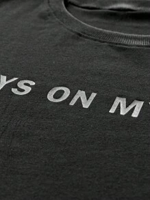 Manfinity Hypemode Camiseta casual de verano para hombre con cuello redondo, mangas cortas y estampado de letras