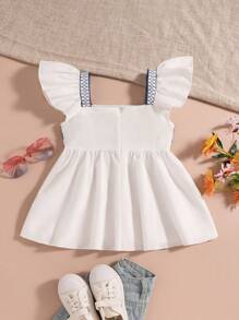 Holiday,Summer,TravelTween Girls Floral Print Square Collar Ruffle Hem Blouse, Summer - Blue - View 2