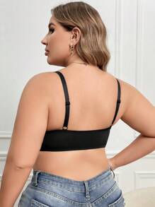 1pc Plus Size Women Lace Front Closure Wire Bra, Lingerie - Black - View 2