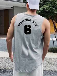 Gym Rark Boyfriend Style Men's Number & Letter Print Sleeveless Round Neck Sports T-Shirt Back To School - Multicolor - View 2