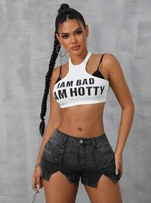 SHEIN SXY Pantalones cortos de mezclilla sencillos con botón delantero y bolsillo, de uso diario y casual para mujer