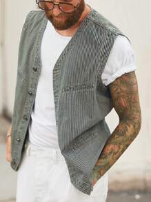 Manfinity Homme 复古美式休闲男士竖条纹牛仔背心