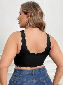 大码对比色蕾丝前扣式无钢圈文胸内衣 - 黑色 - 查看 2