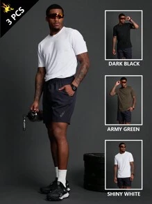 Manfinity Sport Corelite Boyfriend Style Men's Letter Print Short Sleeve Activewear T-Shirt 3-Piece Set