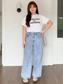 Dazy Petite Plus Quần Jean Denim dáng rộng dài thẳng có túi dành cho nữ - Rửa nhẹ - Xem 6