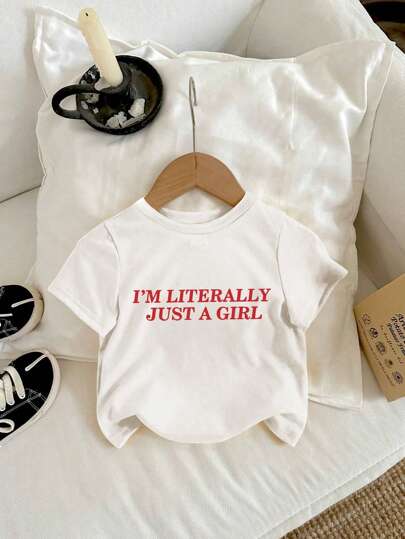SHEIN Playful Pals Baby Girl Slogan Graphic Short Sleeve Tee For Summer