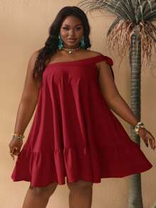 Slaydiva Váy mùa hè viền cao thấp bất đối xứng cỡ lớn màu vàng - Màu Đỏ Sâu - Xem 4