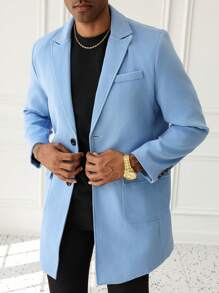 Manfinity Mode 男士纯色简约休闲长袖外套 - 藍色 - 查看 7