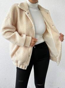 Chiquease 大口袋翻领长袖休闲夹克 - 杏色 - 查看 5