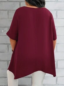 EMERY ROSE Áo thun nữ cổ tròn tay ngắn màu đỏ mùa hè cỡ lớn, rộng rãi, thoải mái, có hai túi, dành cho mẹ - Màu Đỏ Sâu - Xem 2