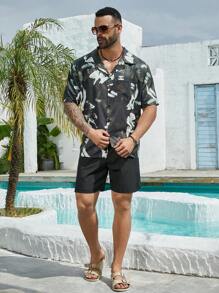 Genlund Plus Size Men's Simple Printed Short Sleeve Shirt - Multicolor - View 3