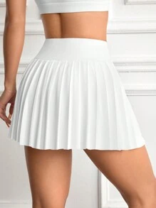 CourtClass Solid Color White High Waisted Pleated Tennis Sports Athletic Skirt - White - View 2