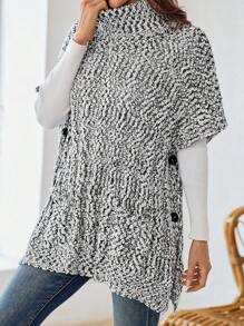 EMERY ROSE 女士漏斗领短袖不对称毛衣 - 灰色 - 查看 4