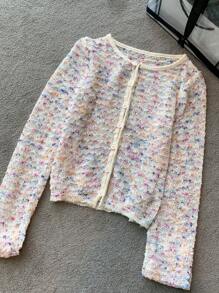 DAZY Áo khoác cardigan dài tay cài nút in họa tiết toàn thân dành cho nữ, trang phục mùa thu - Màu be - Xem 9