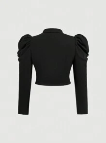 SHEIN MOD Plus Size Black Bishop Sleeve Vintage Palace Style Short Suit Jacket - Black - View 2