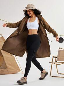 In My Nature 女士纯色拉链连帽夹克，带口袋，休闲外套 - 咖啡棕 - 查看 10