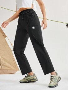 In My Nature 女士字母印花抽绳腰部拉链口袋直腿户外裤