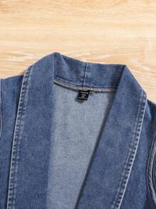 SHEIN 年轻女孩时尚石洗牛仔吊带上衣、宽松牛仔短裤和瀑布领背心外套，年轻女孩返校装 3 件套 - 彩色 - 查看 5