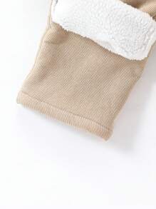 SHEIN Vacaura Tween Boy 休闲灯芯绒内衬保暖保暖内衬裤子，秋冬 - 杏色 - 查看 5