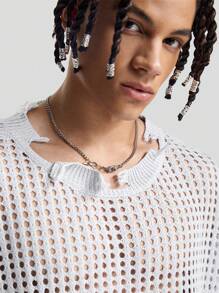 Manfinity VCAY Men Hollow-Out Short Sleeve Knit Sweater - Grey - View 5