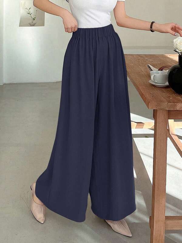 DAZY Loose Textured Waist Wide Leg Long Pants For Women,Fall Clothes