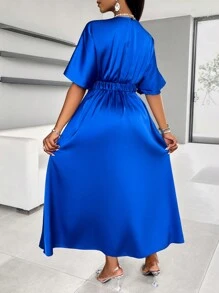 SHEIN Clasi Women Solid Color Simple Daily Satin Dress With Pleated Design