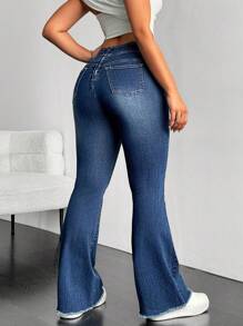 SHEIN ICON Women Skinny Jeans With Pockets And Fur Edges - Blue - View 6