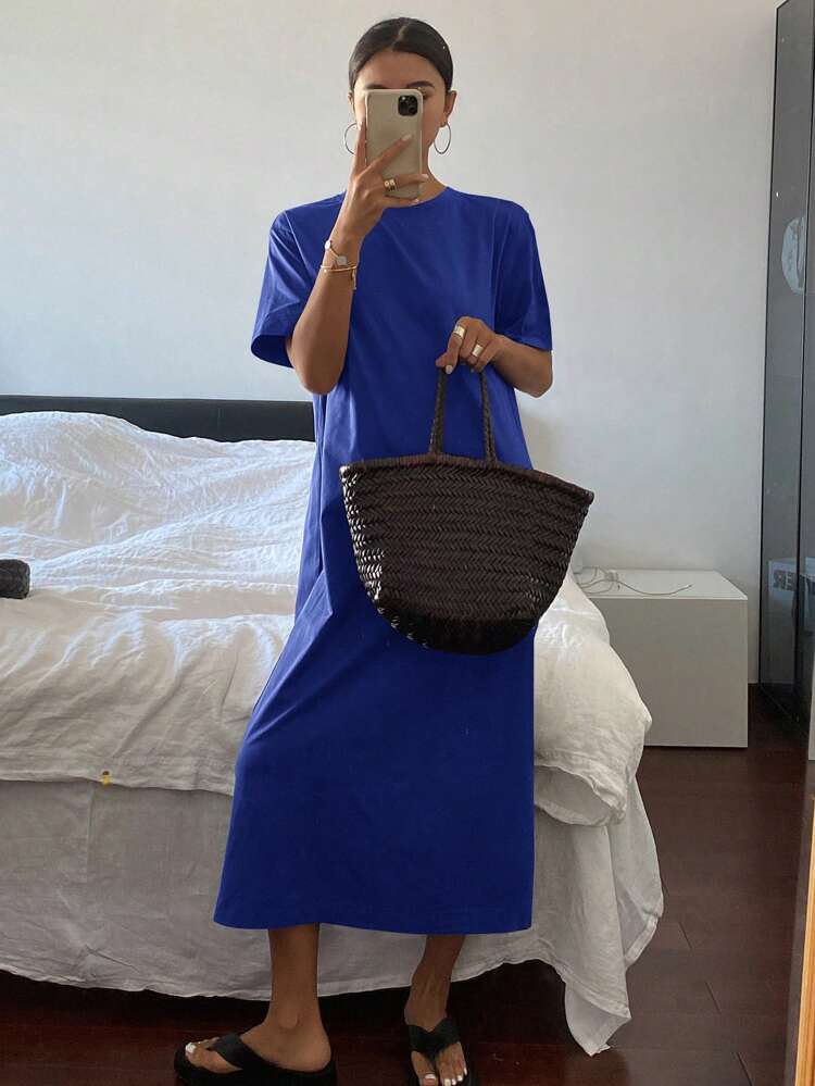Women's Casual Round Neck Short Sleeve Simple Dress, Daily Wear Sundress