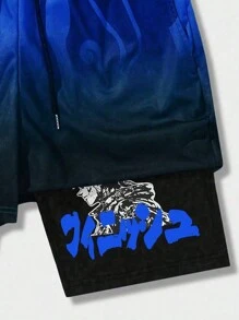ROMWE MEN Anime Pantalones cortos deportivos de baloncesto de 2 en 1 transpirables para hombres, adecuados para el uso diario en primavera y verano, escuela - Azul - Ver 5